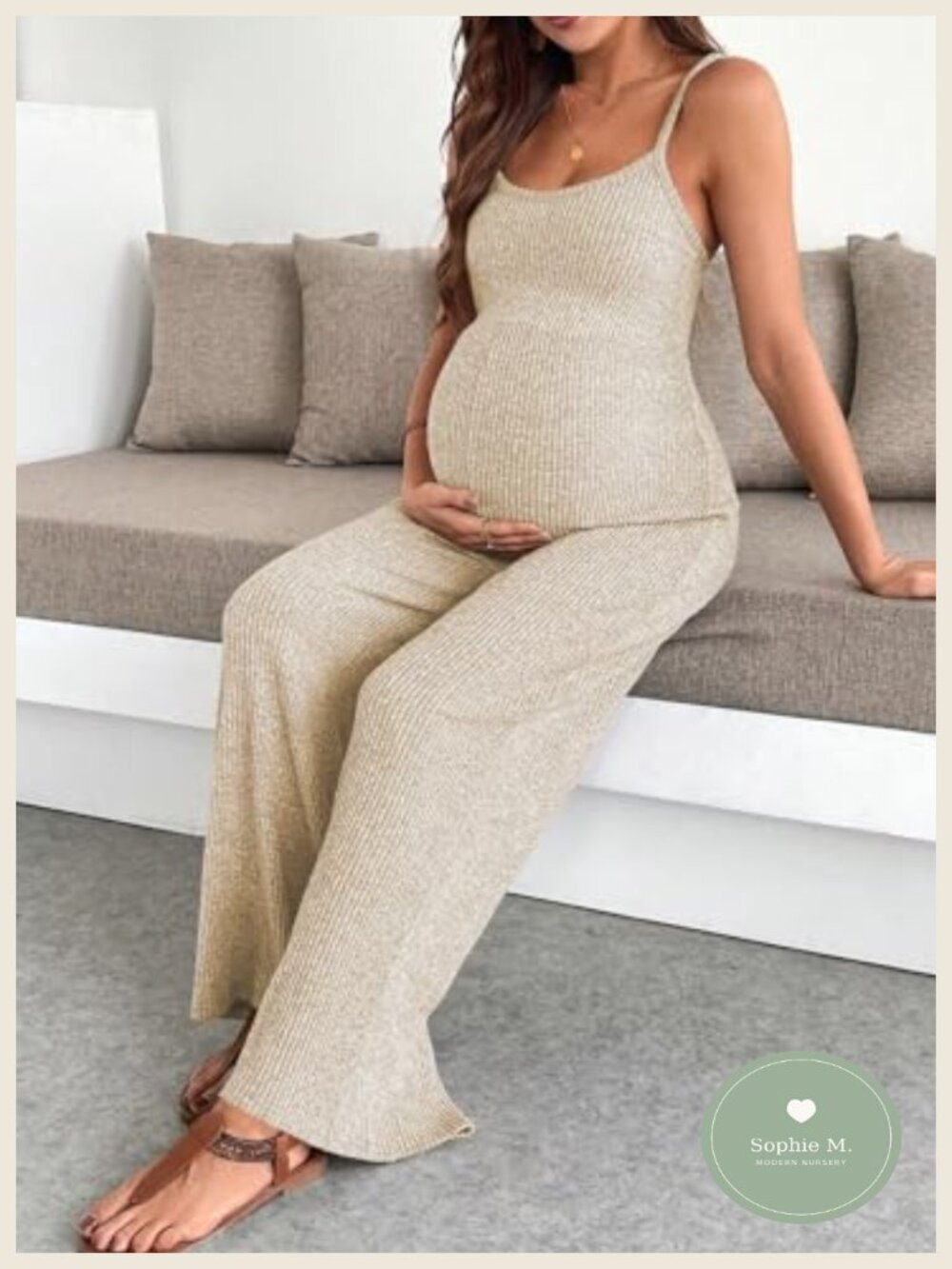 Maternity Ribbed Jumpsuit Stretchy One Piece Wide Leg Romper Sleeveless - Picture 5 of 6